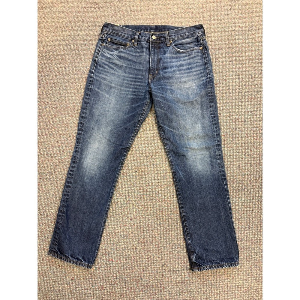 J.Crew 770 Straight Jeans Mens 36x32 Blue Kaihara Denim Flannel Lined Nice Fade